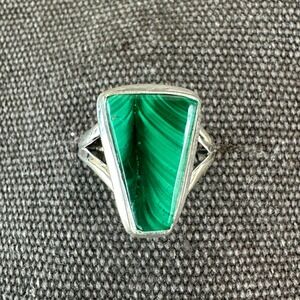 Malachite Ring‎ Sterling Silver Green Stone Band Ring Sz 9 Southwestern